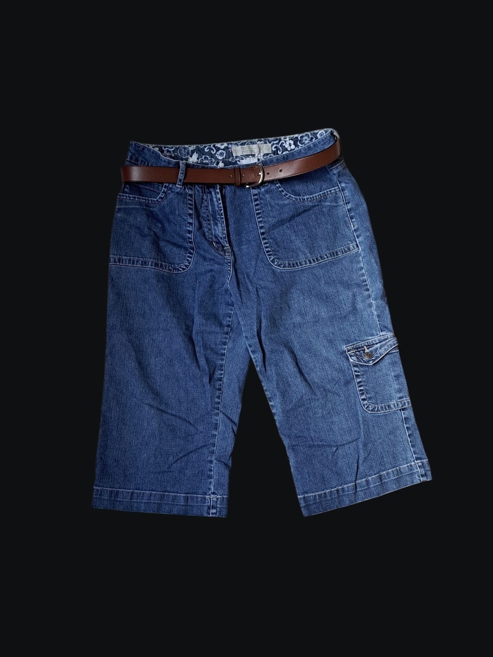Blue Denim Cargo Capri Pants